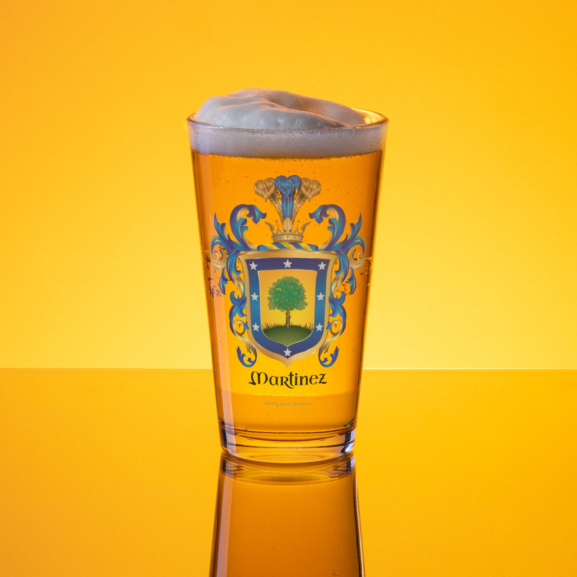 Martinez Family Crest beer glass - Galicia & Asturias origins-Family Crests Store