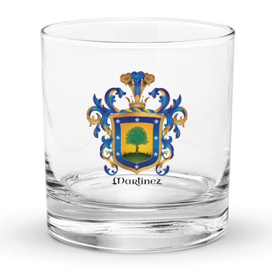 Martinez Family Crest on clear rocks glass