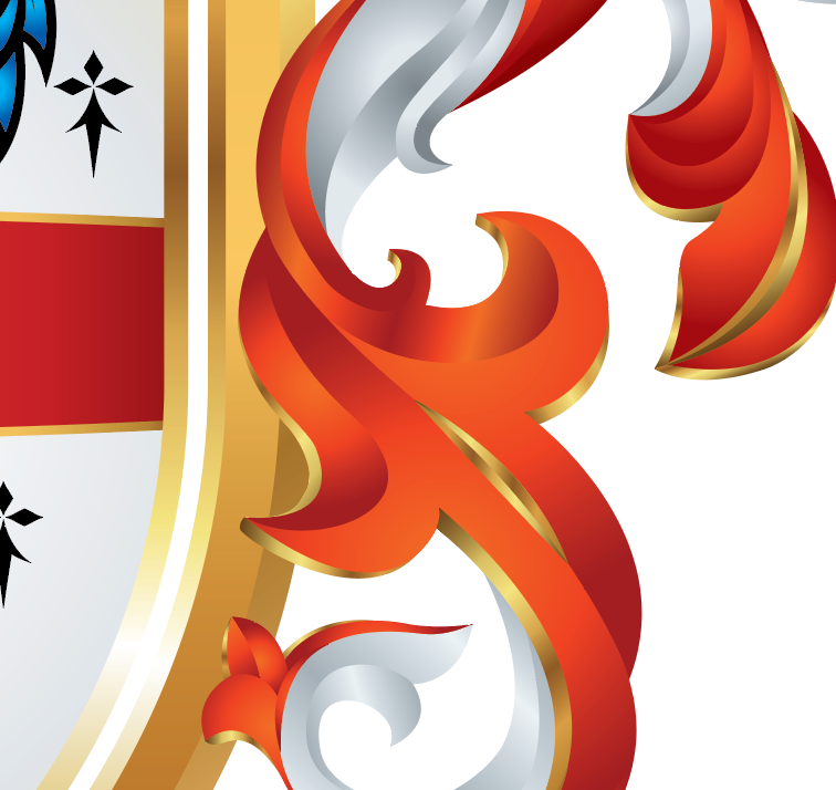 Miller crest mantling with red, white, and gold elements on a white background