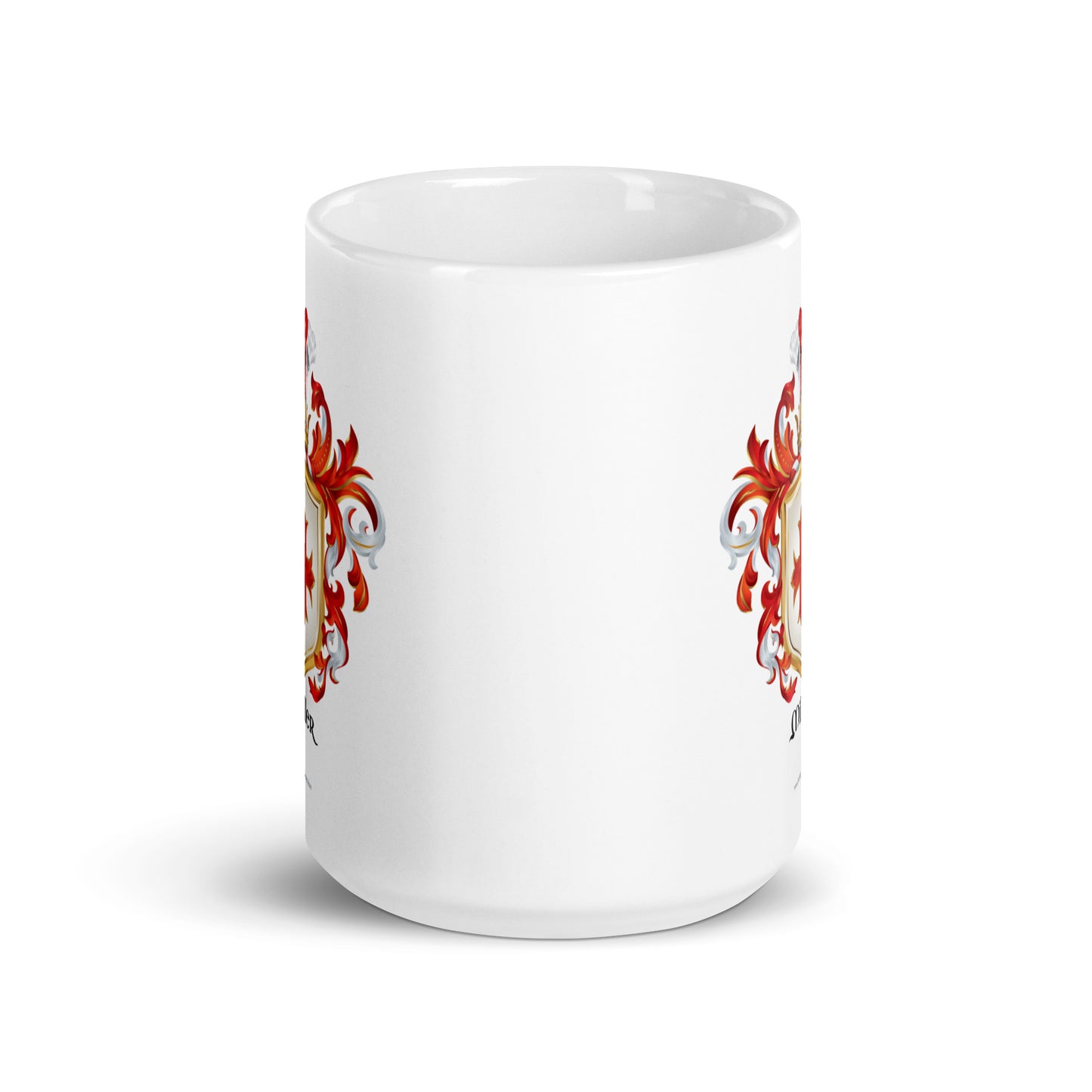 Miller Family Crest mug showing the crest on two sides