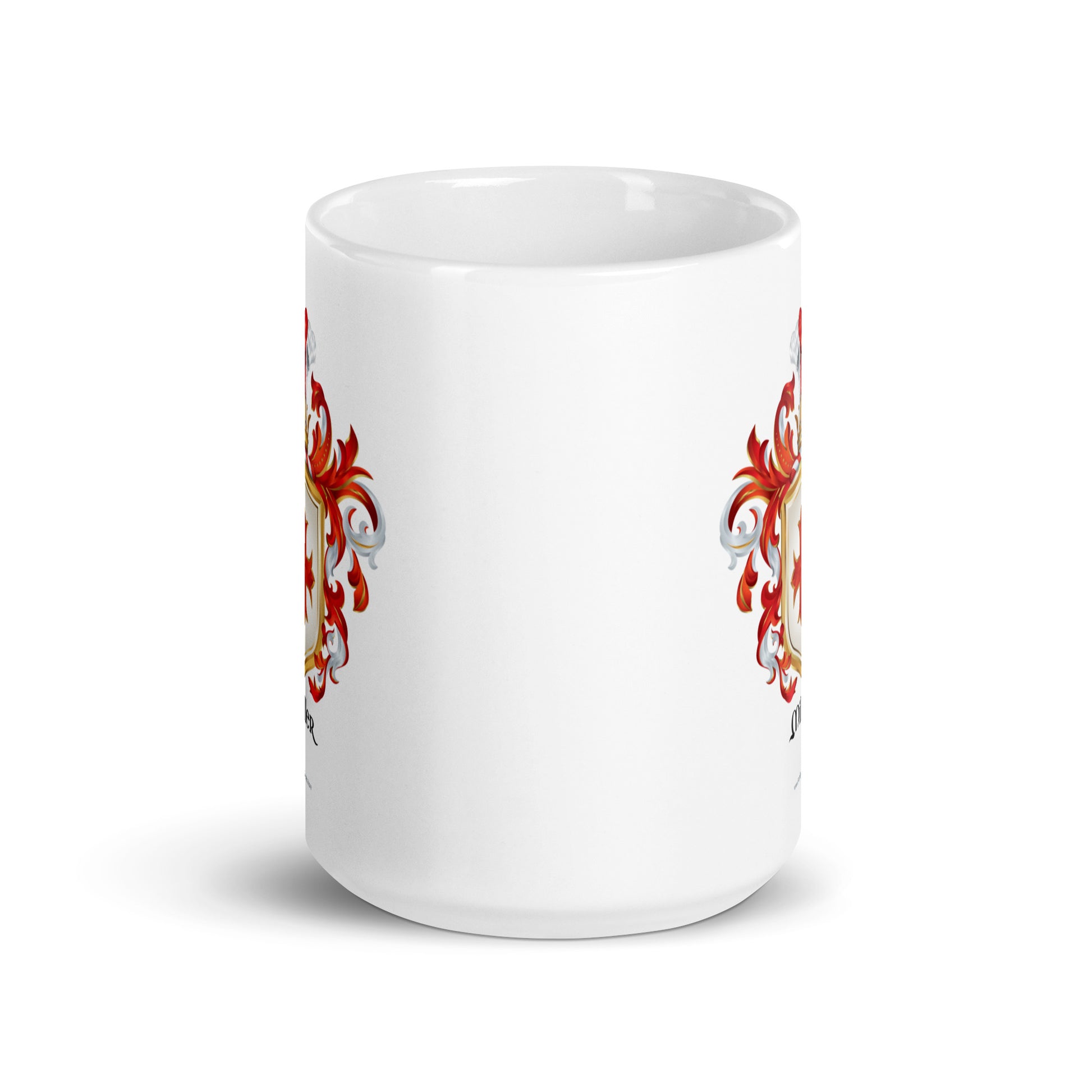 Miller Family Crest mug showing the crest on two sides