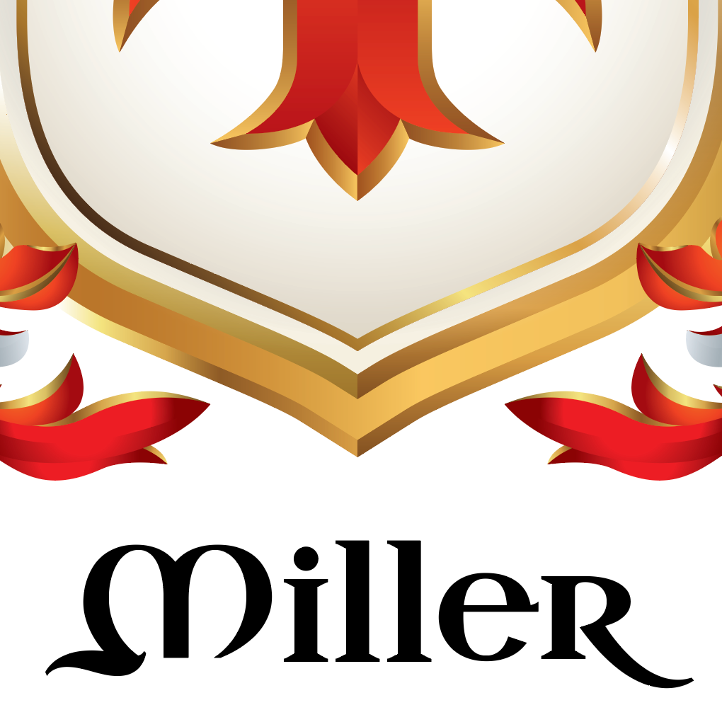Illustrated Miller Family Crest featuring heraldic typographic style of the name Miller close up