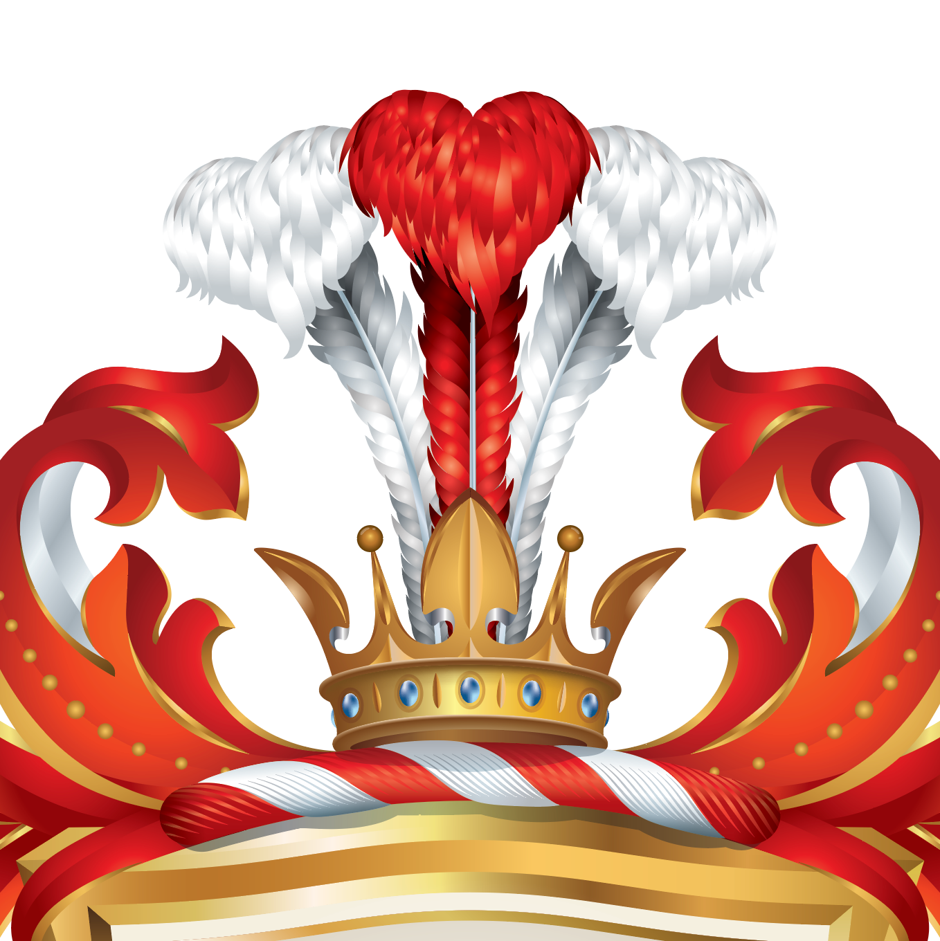 Miller close up decorative gold crown, and feathers from the Miller coat of arms