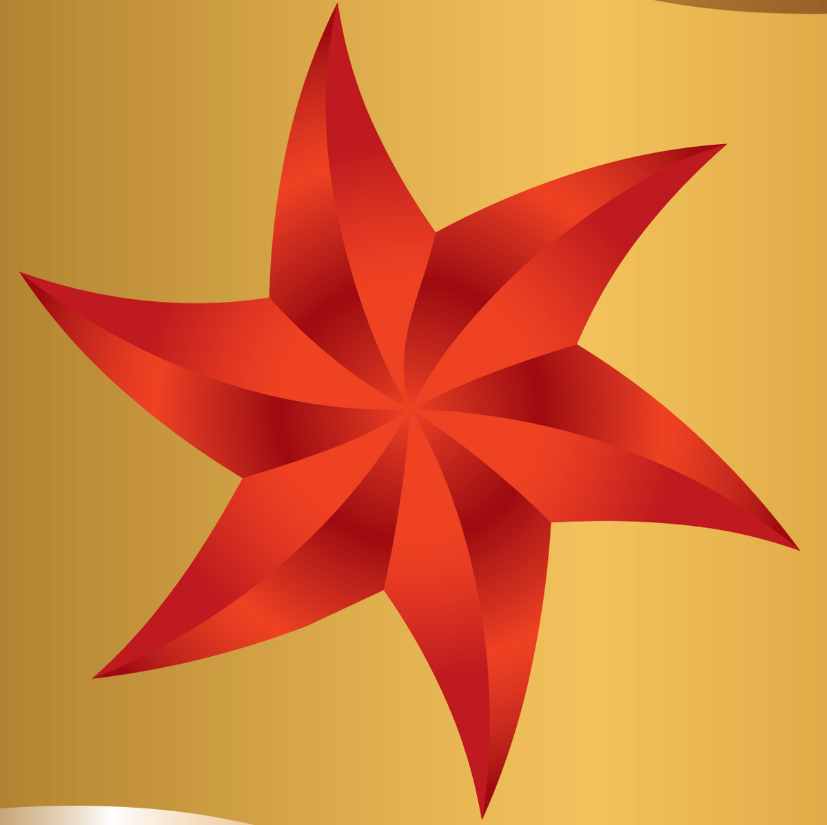 A red six-pointed starccentered on a warm gold background with small dark curved accents at the top and bottom edges.