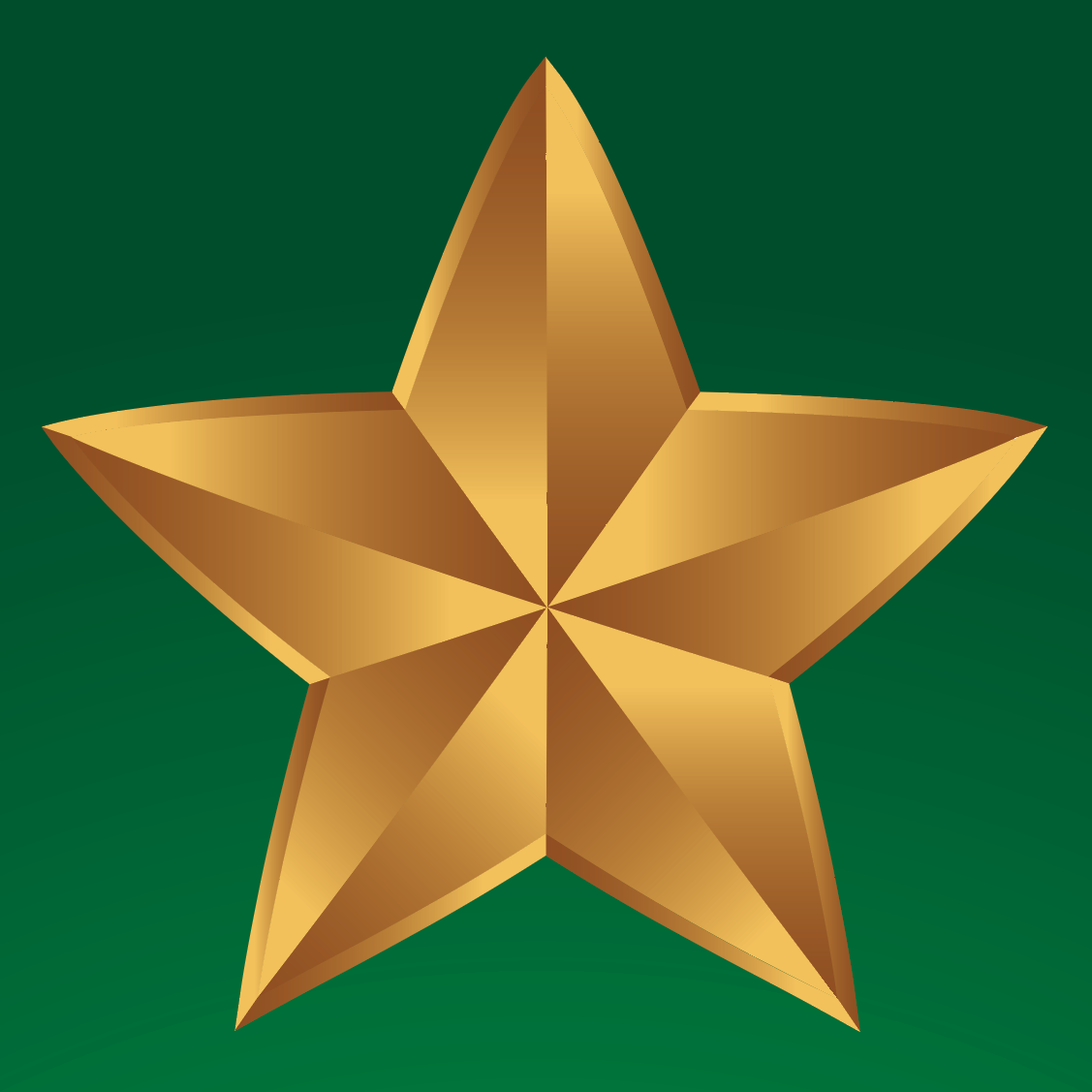 Close up detail from the Moore Family Crest showing a gold star with shades of graduating gold on a green background of the shield in the Moore coat of arms