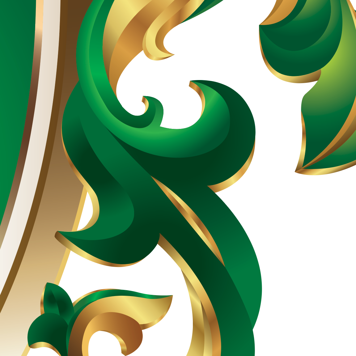 A closeup of the O’Connor family crest featuring flowing green and gold mantling on a white background.