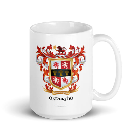 O Murchu family crest on a white 15oz  mug