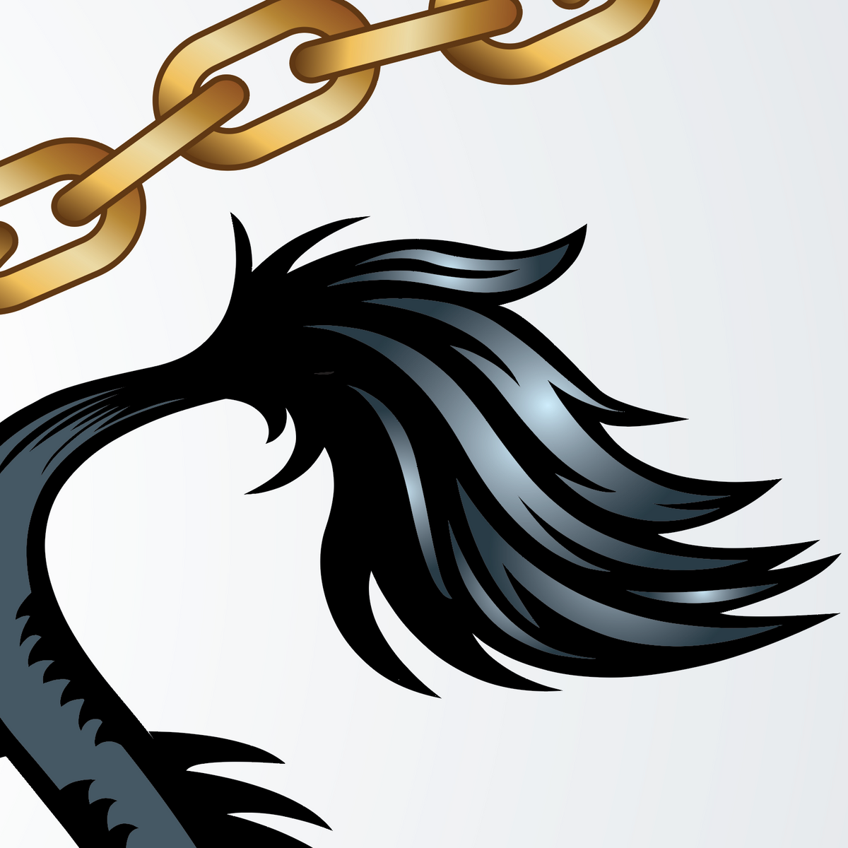 A closeup of the Phillips family crest featuring a lion tail and part of a gold chain.
