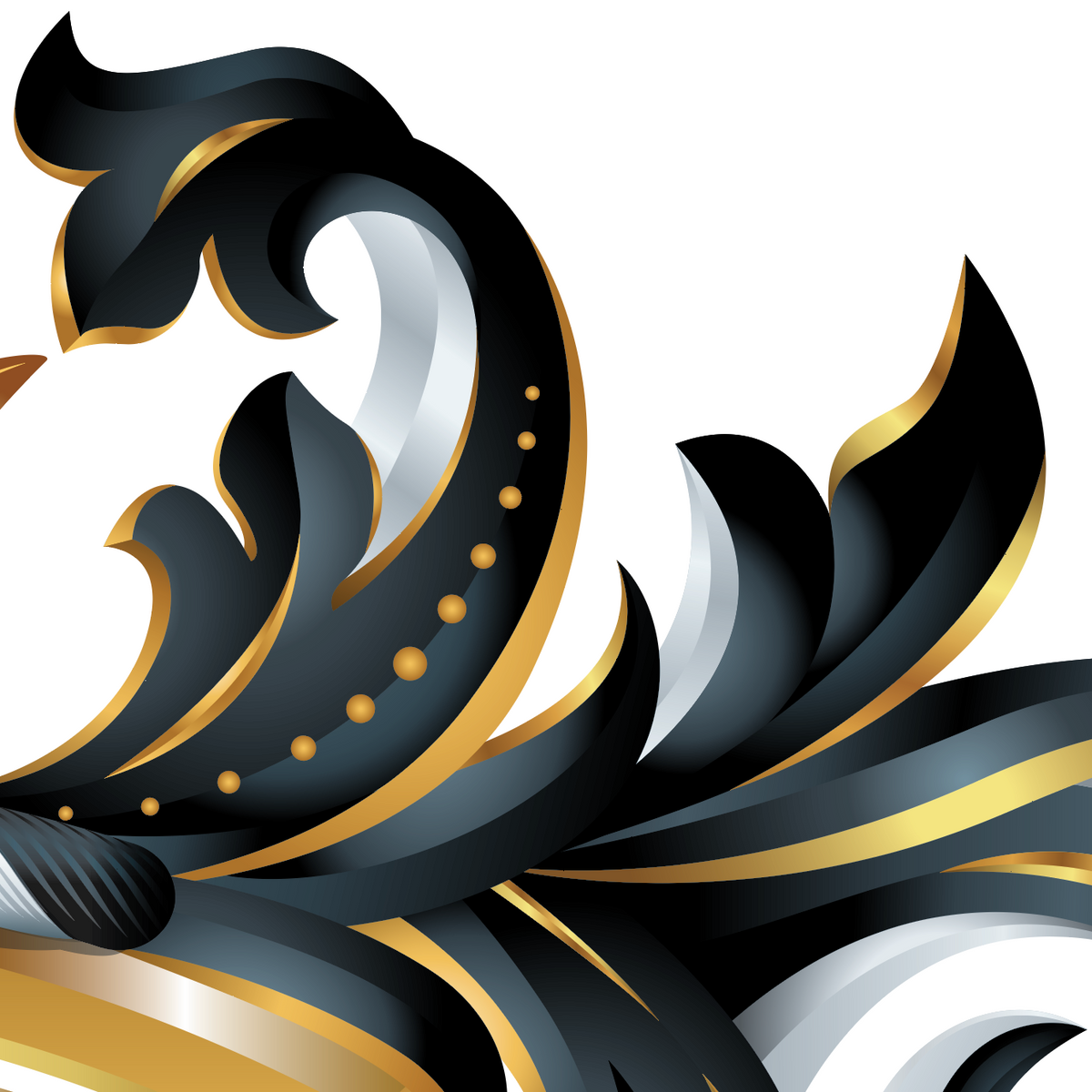 A closeup of the Phillips family crest featuring black and gold mantling on a plain white background.