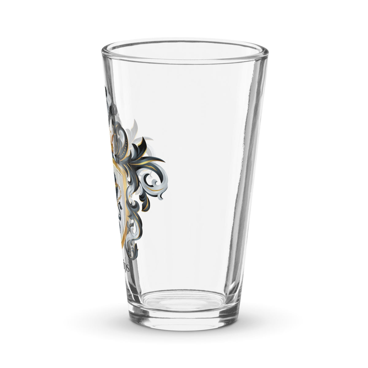 Side view of Phillips pint glass