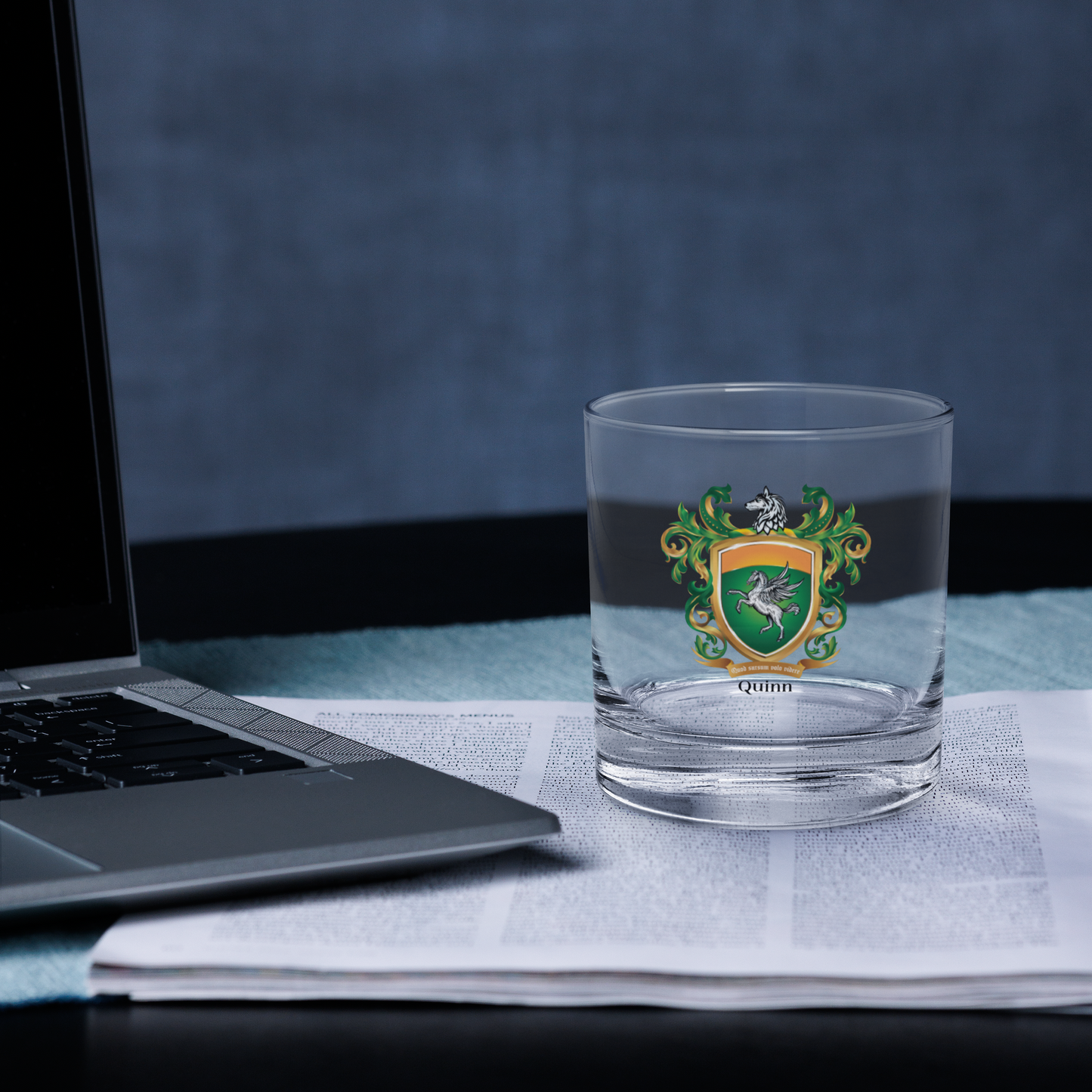 Quinn Family Crest Rocks Glass - Limerick origin