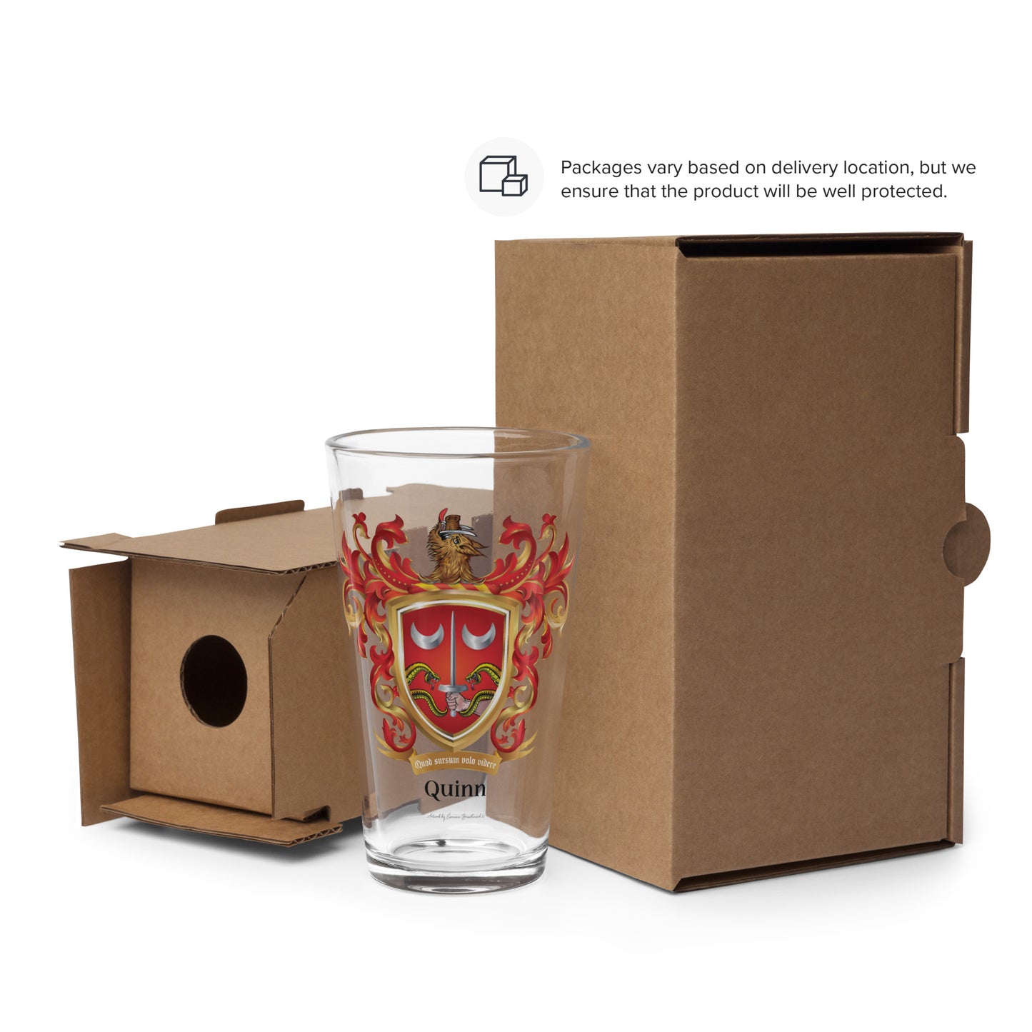 Quinn Family Crest beer glass - Muintir-Ifearnain origin