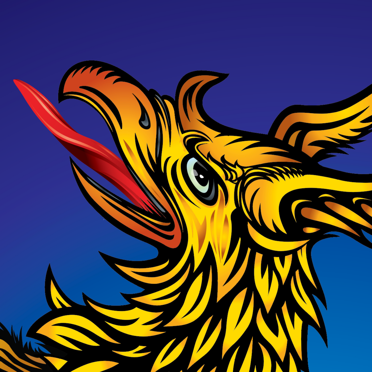 A close-up of the Reed Coat of Arms featuring a detailed griffin's head against a blue gradient background.