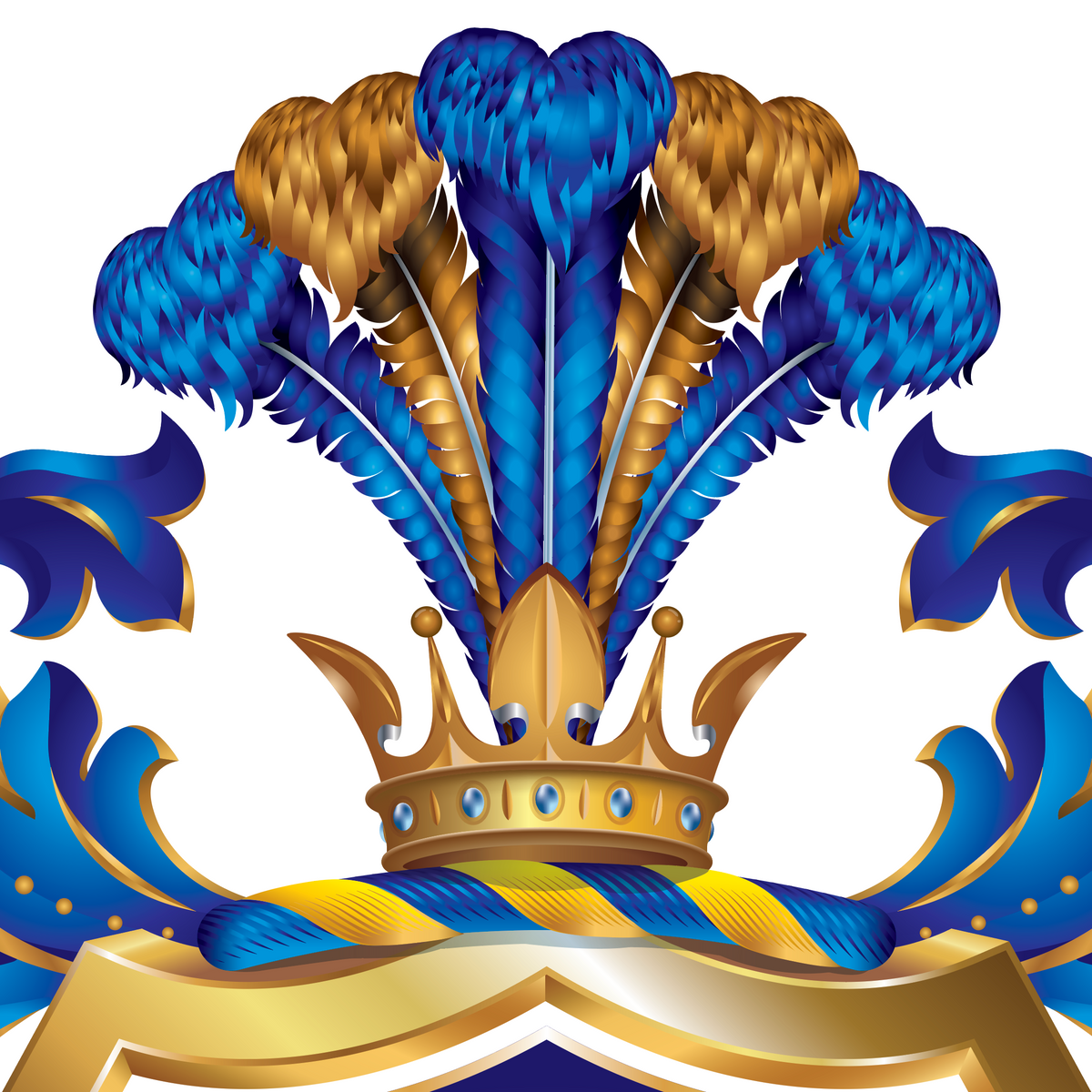 A close-up of the Reed Coat of Arms showing a gold crown with ostrich feathers.
