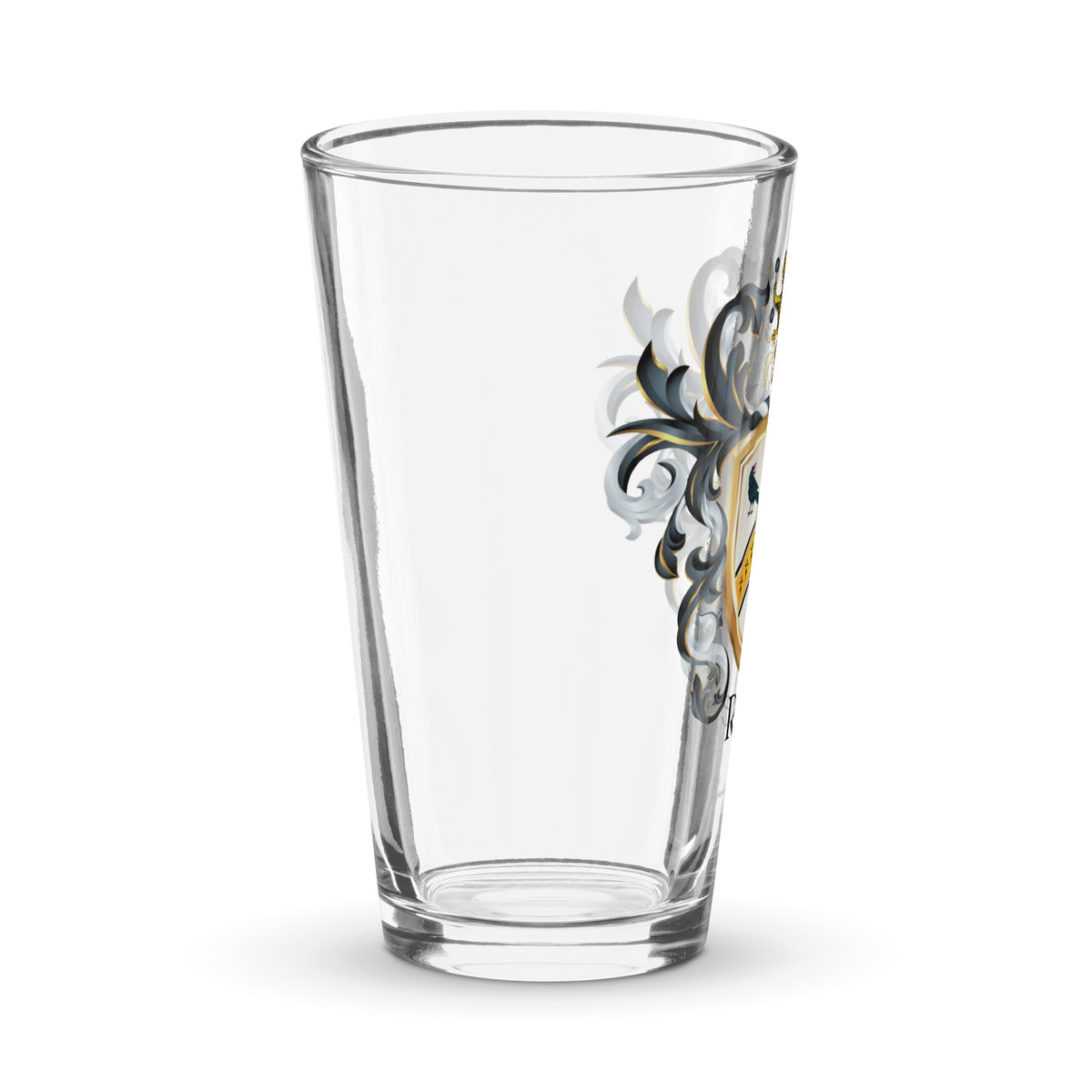 Rice Family Crest beer glass-Family Crests Store side view