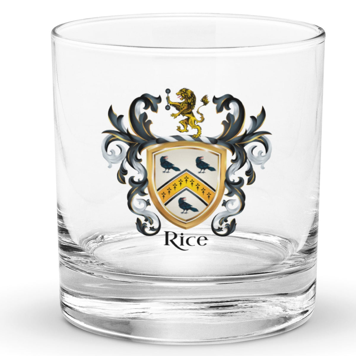 Rice Family Crest Rocks Glass-Family Crests Store
