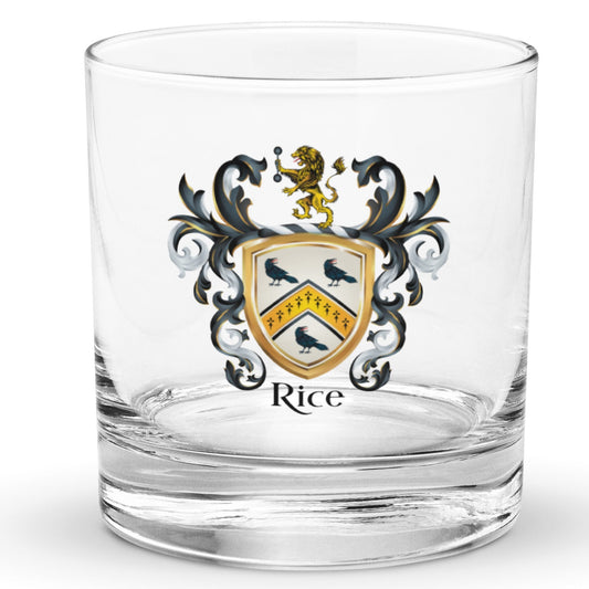 Rice Family Crest Rocks Glass-Family Crests Store