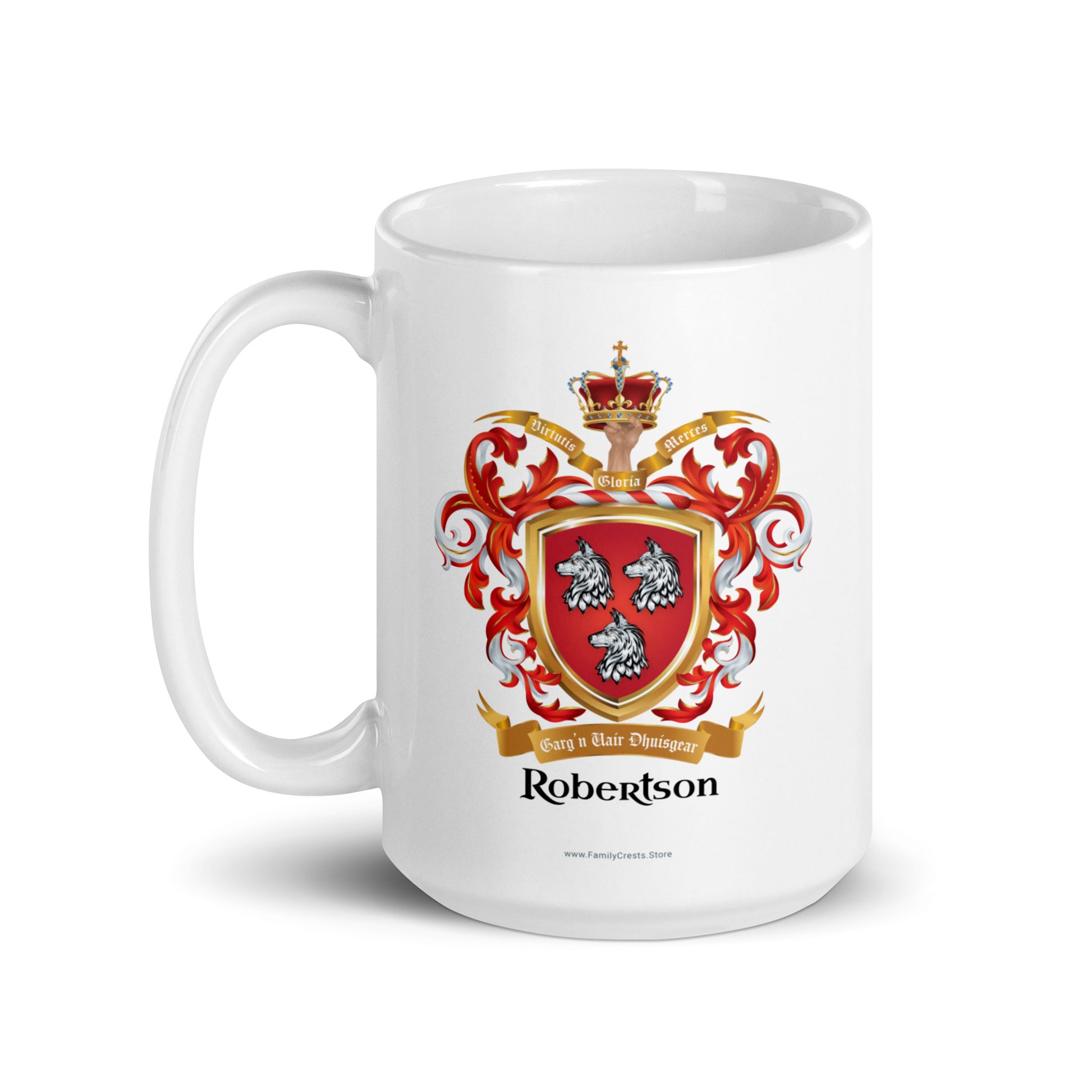 Robertson Family Crest mug on white backround