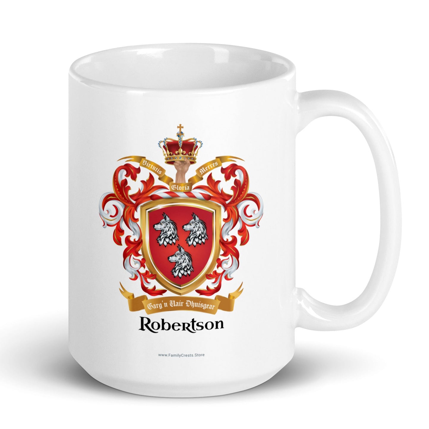 Robertson Family Crest mug on white backround