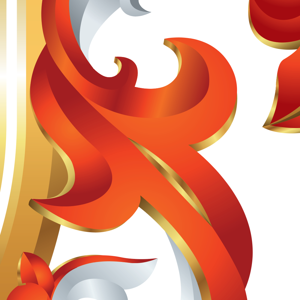 Decorative mantling of coat of arms with red and gold elements on a white background
