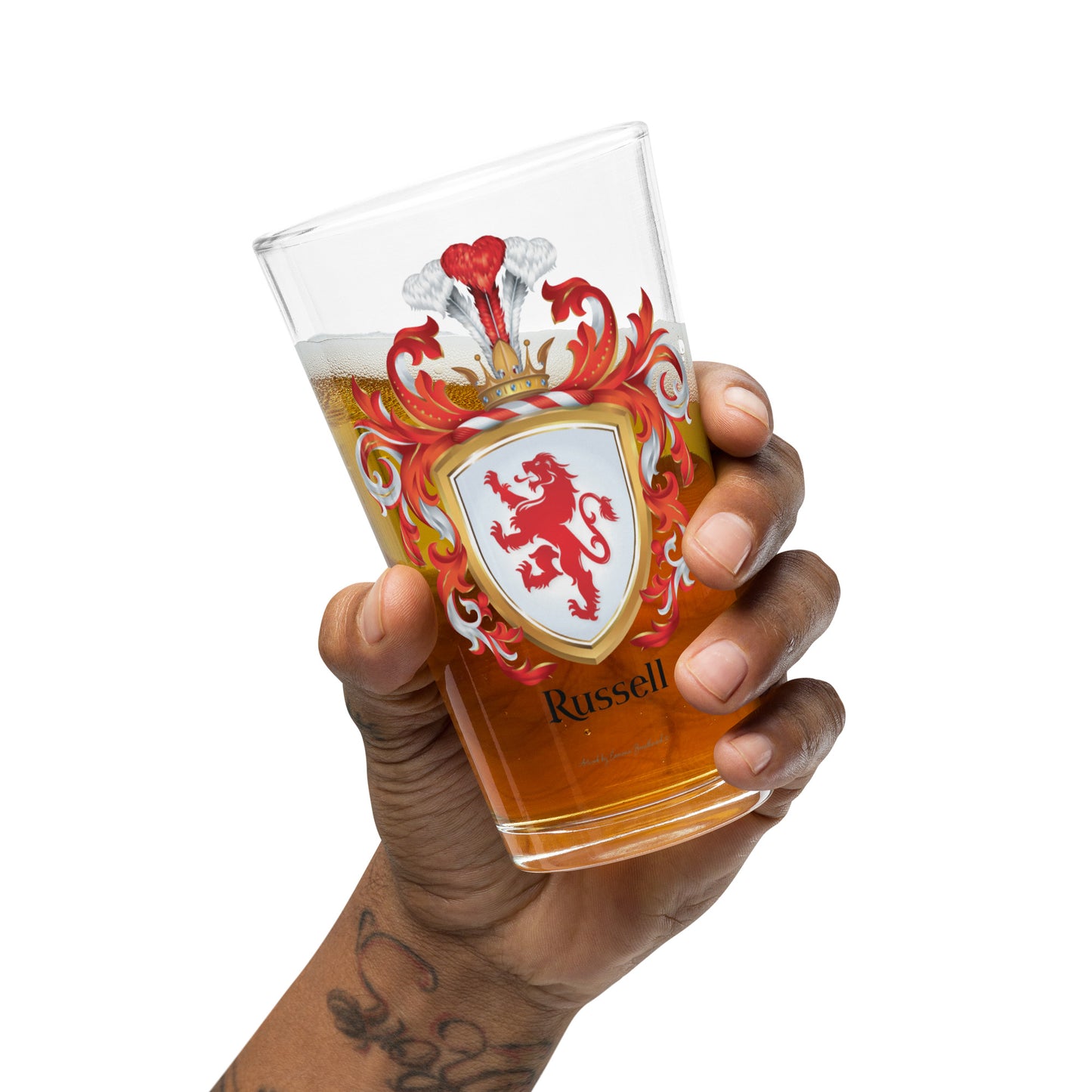 Russell Family Crest beer glass – earliest version