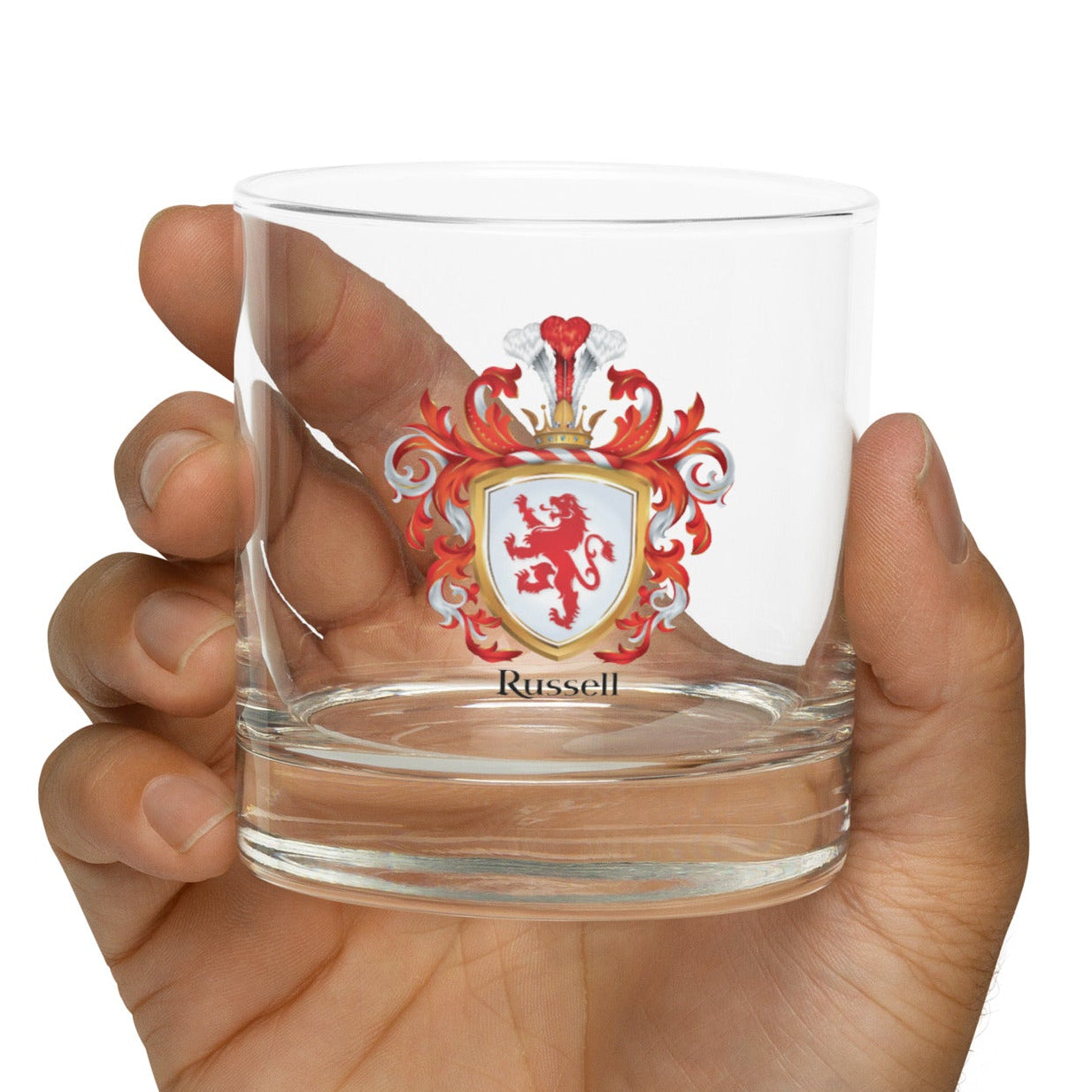 Russell Family Crest Rocks Glass - earliest version