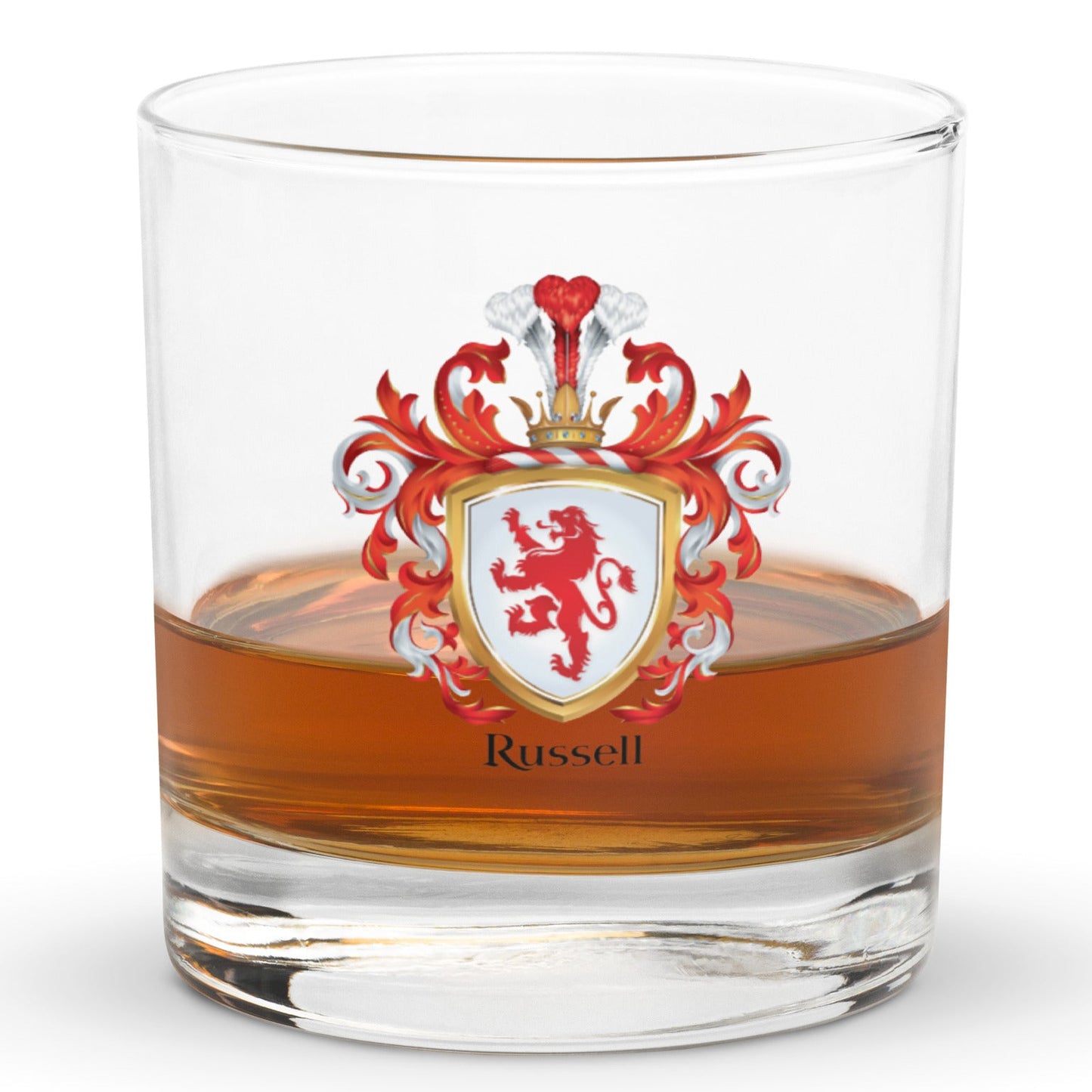 Russell Family Crest Rocks Glass - earliest version