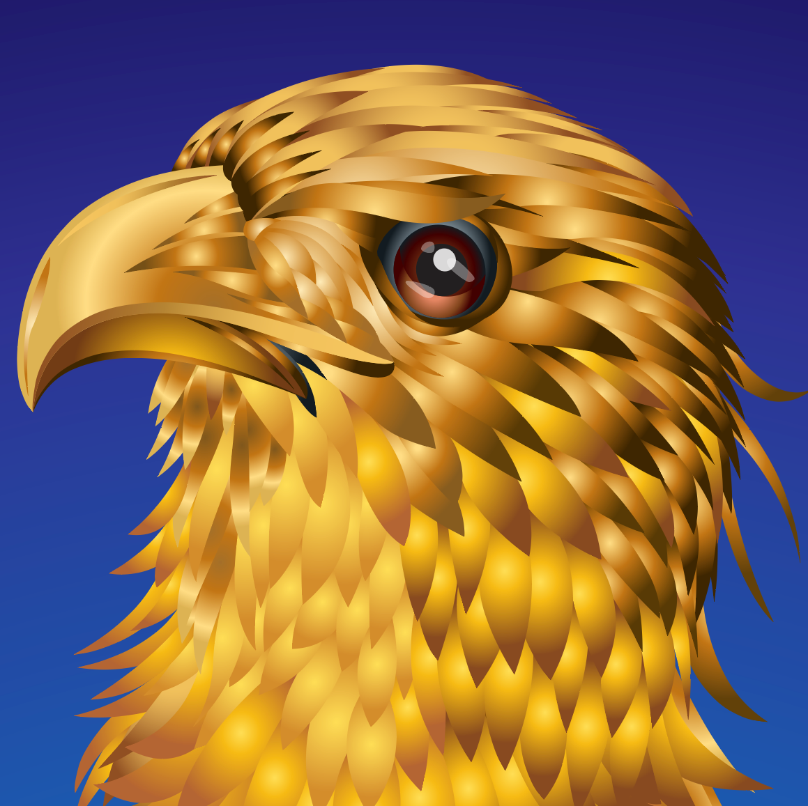 A detailed closeup of the Sanchez coat of arms with a golden eagle's head against the blue gradient background of the shield