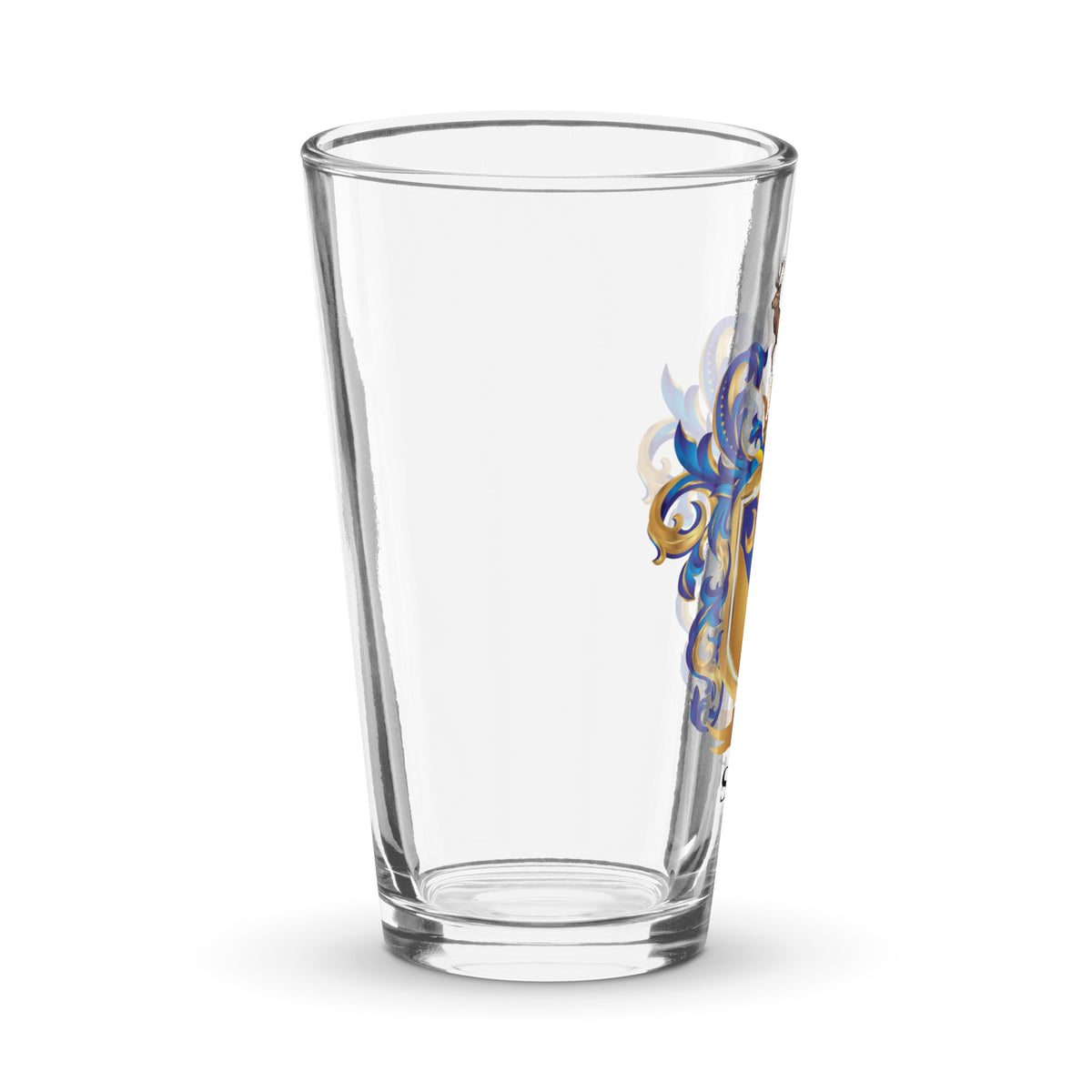 Scott Family Crest glass from side view