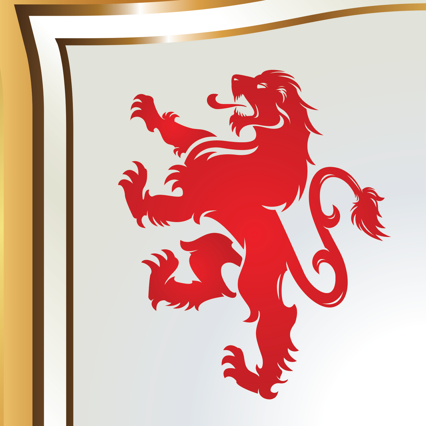 McDonnell Family Crest Rocks Glass on detail of lion emblem on a white background with a gold border