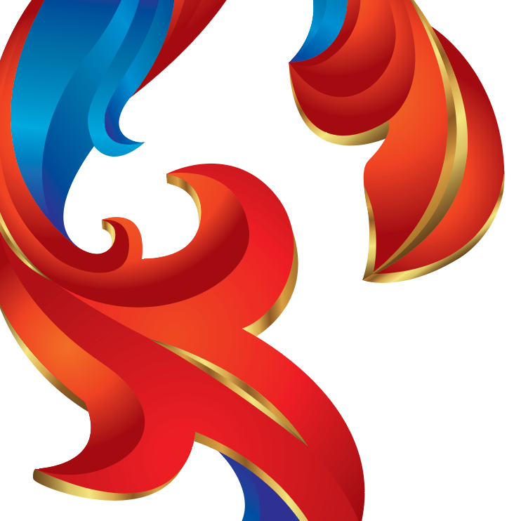A closeup detail from the Stone family crest showing flowing red, blue, and gold layers mantling on a white background.