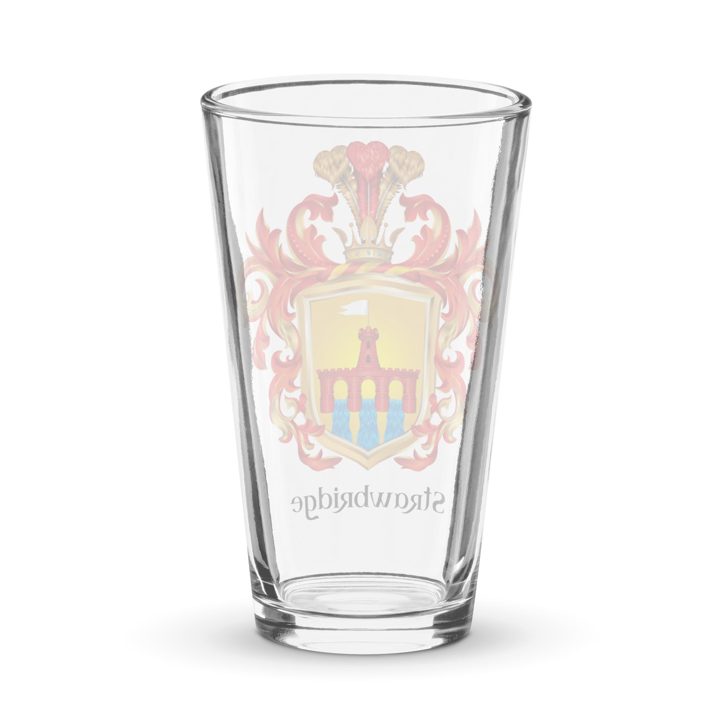 Strawbridge Family Crest on glass viewed from behind