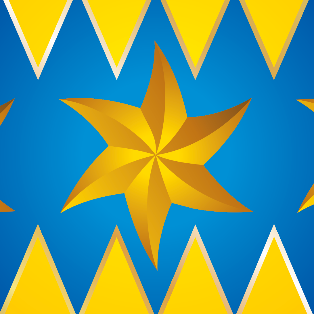 Close-up from Thompson Family Crest showing a gold star pattern on a blue background