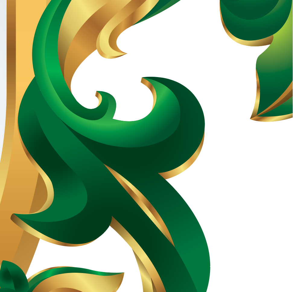 A close up of the swirling green and gold mantling on the Wagner coat of arms.