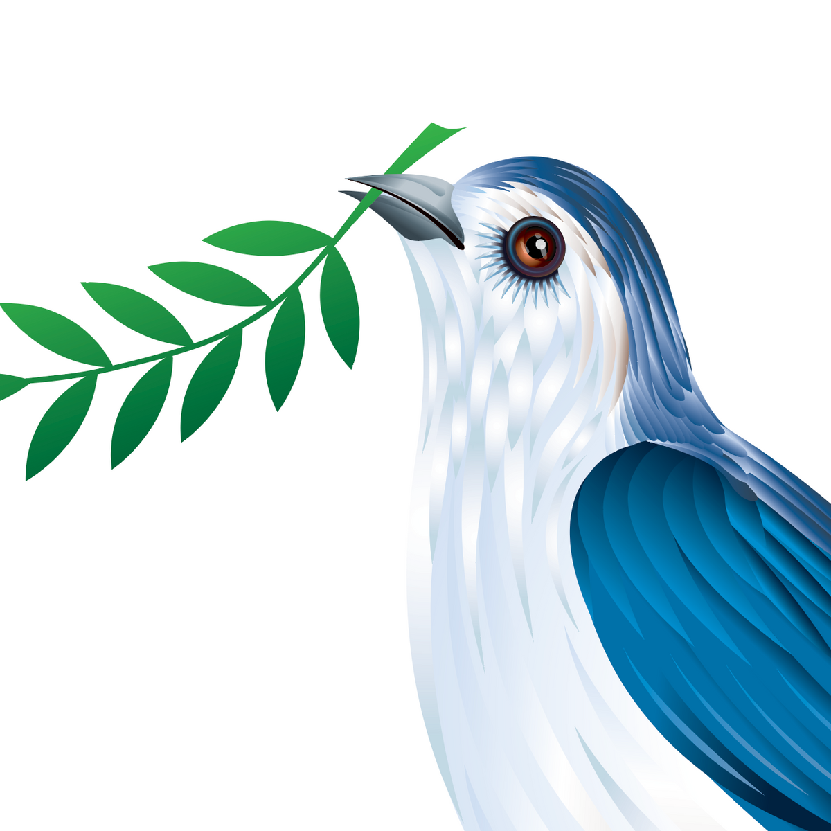 A closeup of the Walker Family Crest showing a dove's head with, holding in it's beak, a green leafy branch, set against a plain white background.
