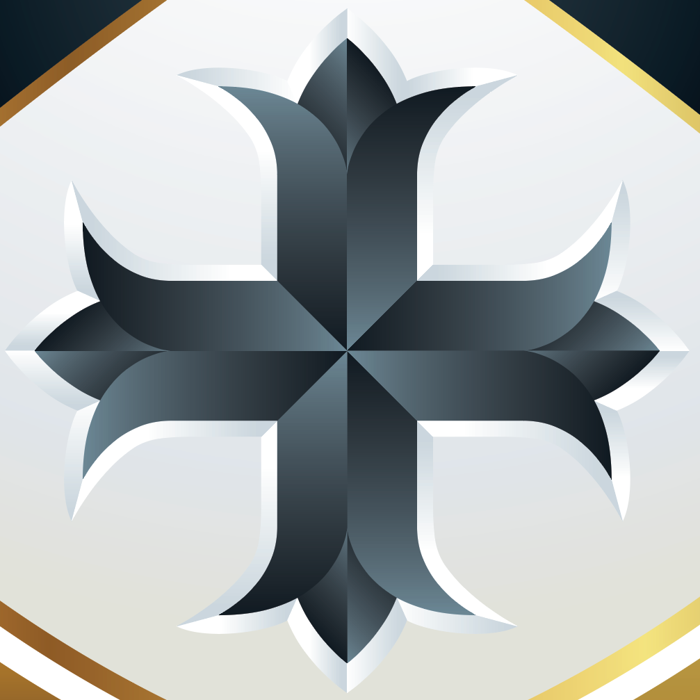 A closeup of the Walker Family Crest showing a black multi-pointed cross centered on a white shield background.