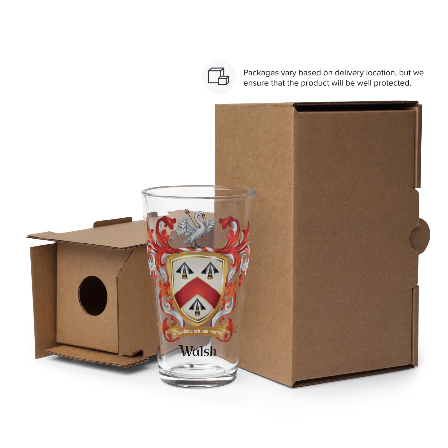 Walsh Family Crest beer glass