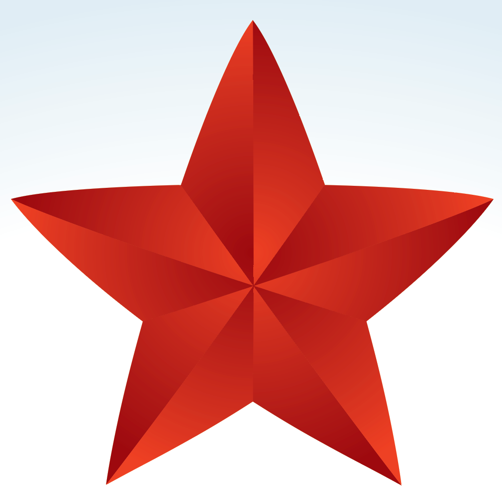 A closeup of the Washington Family Crest featuring a red five-pointed star graphic with a faceted, geometric design, centered on a light blue gradient background.