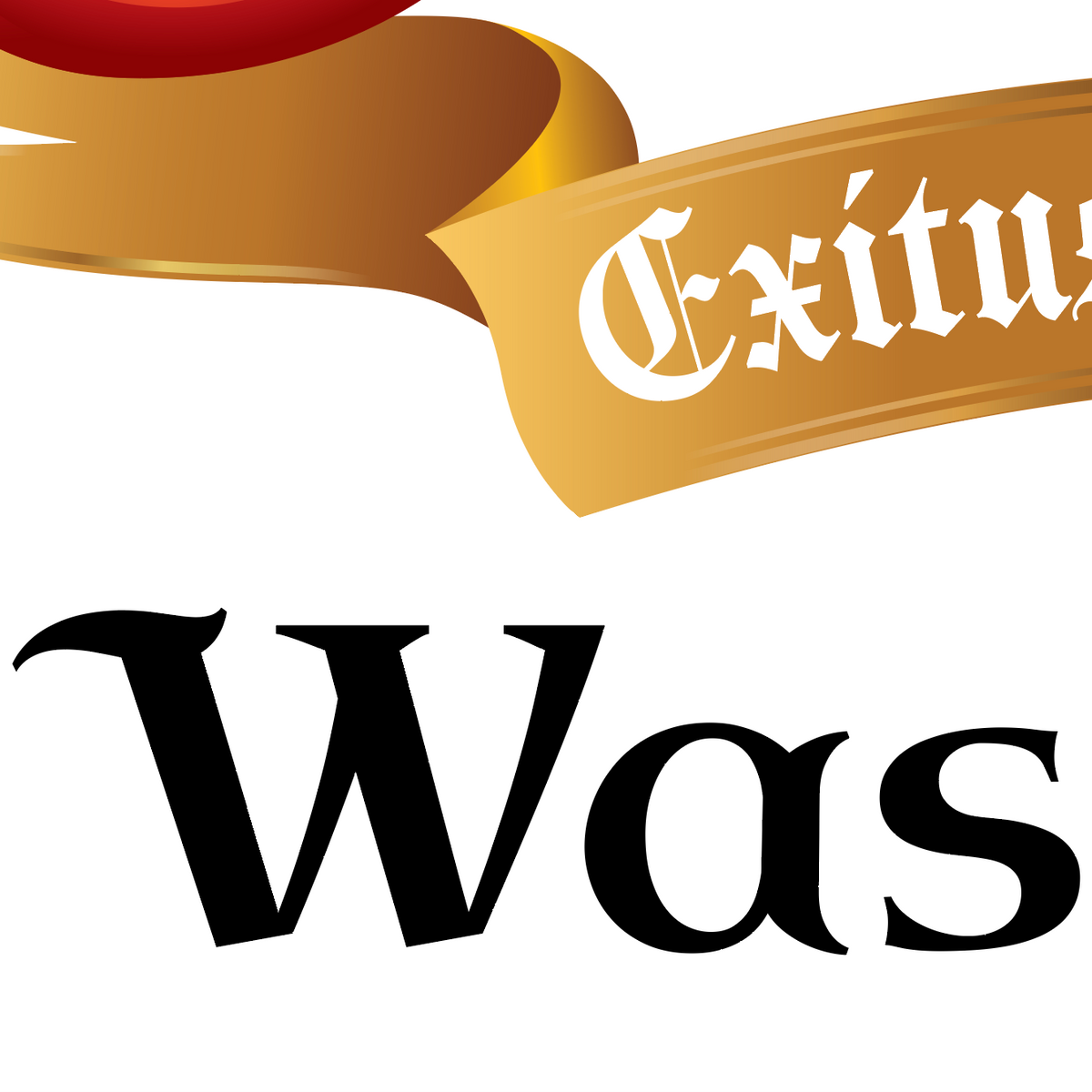 A closeup of the Washington Family Crest featuring a gold motto ribbon and black lerrers W, a and s