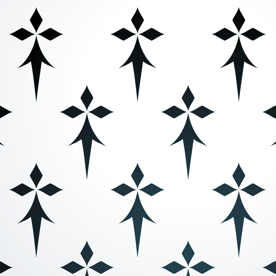 A closeup of the Watts family coat of arms featuring repeating pattern of black stylized cross-like ermine symbols on a white background.
