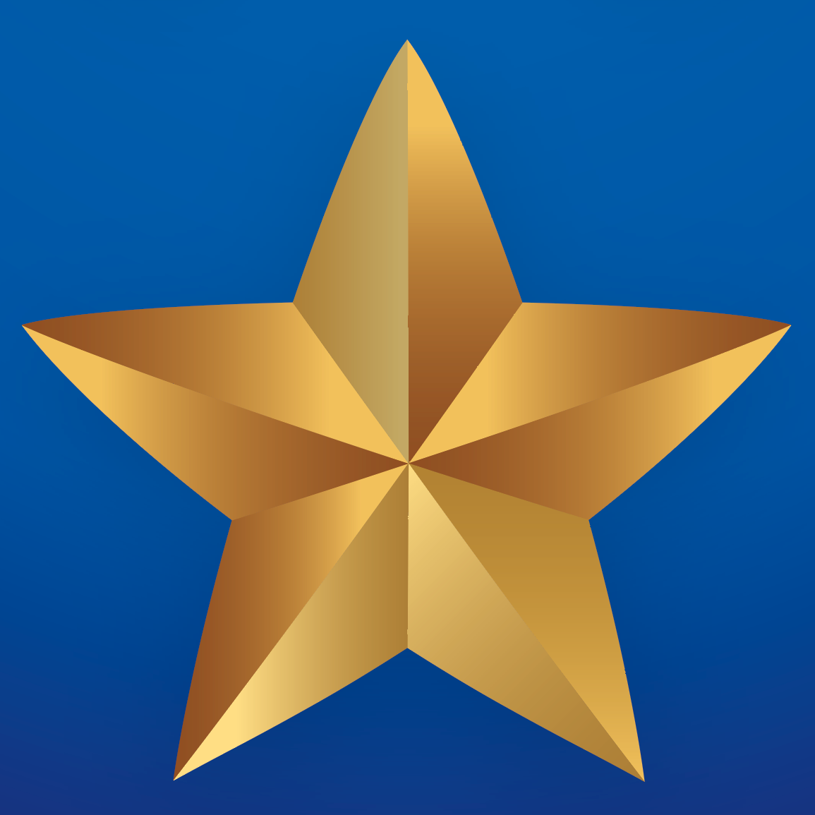 A closeup of the Welch Family Crest detailing a gold five-pointed star centered on a solid blue background.