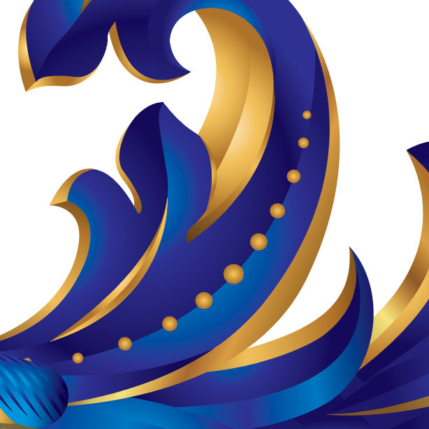 A closeup of the Welch Family Crest detailing flowing blue and gold mantling on a white background.