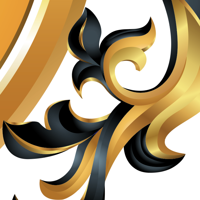 A close-up of the Wells Family Crest with  gold and black mantling on a white background.