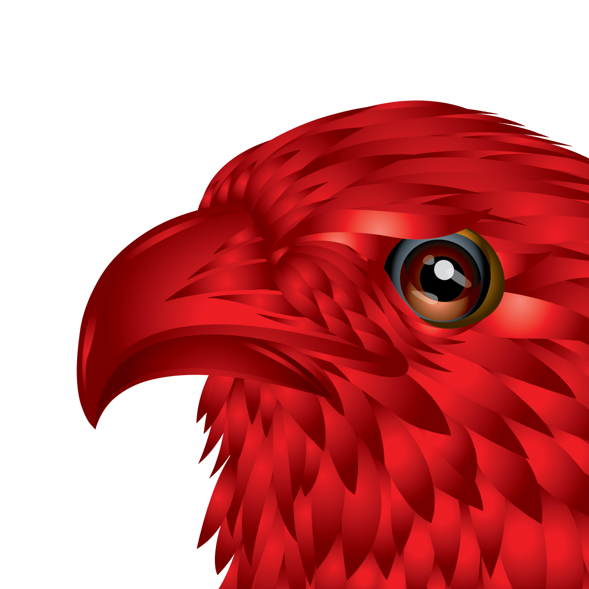 A close up of the Wheeler Family Crest featuring a red eagle head, in profile against a plain white background.