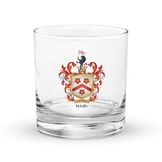 White Family Crest Rocks Glass-Family Crests Store