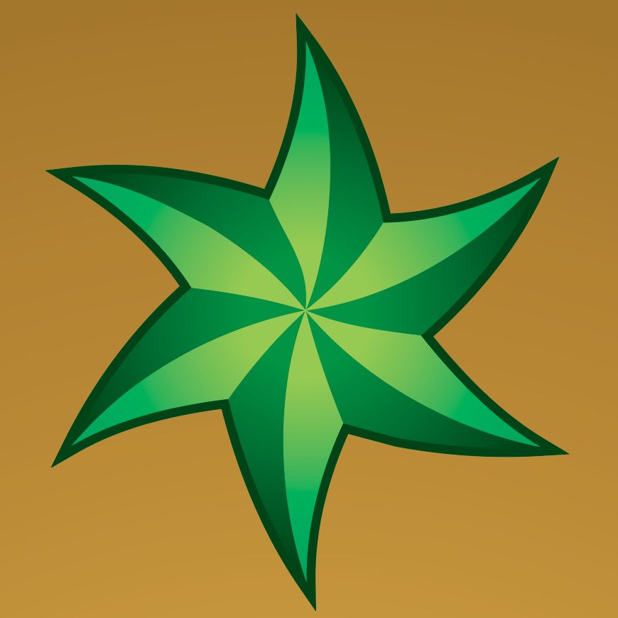 Detail from Wilson-Family-Crest-black-wolf coat of arms showing a green star-shaped object on a gold background