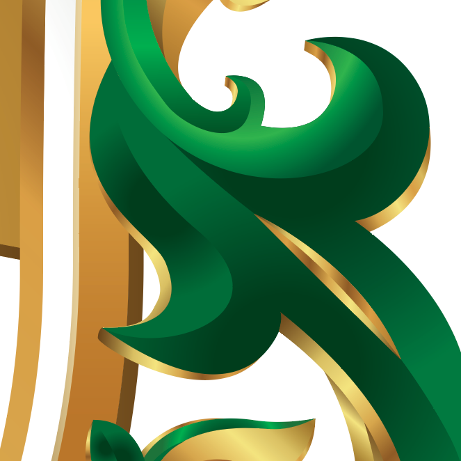 Detail from Wilson-Family-Crest-black-wolf coat of arms showing green and gold mantling