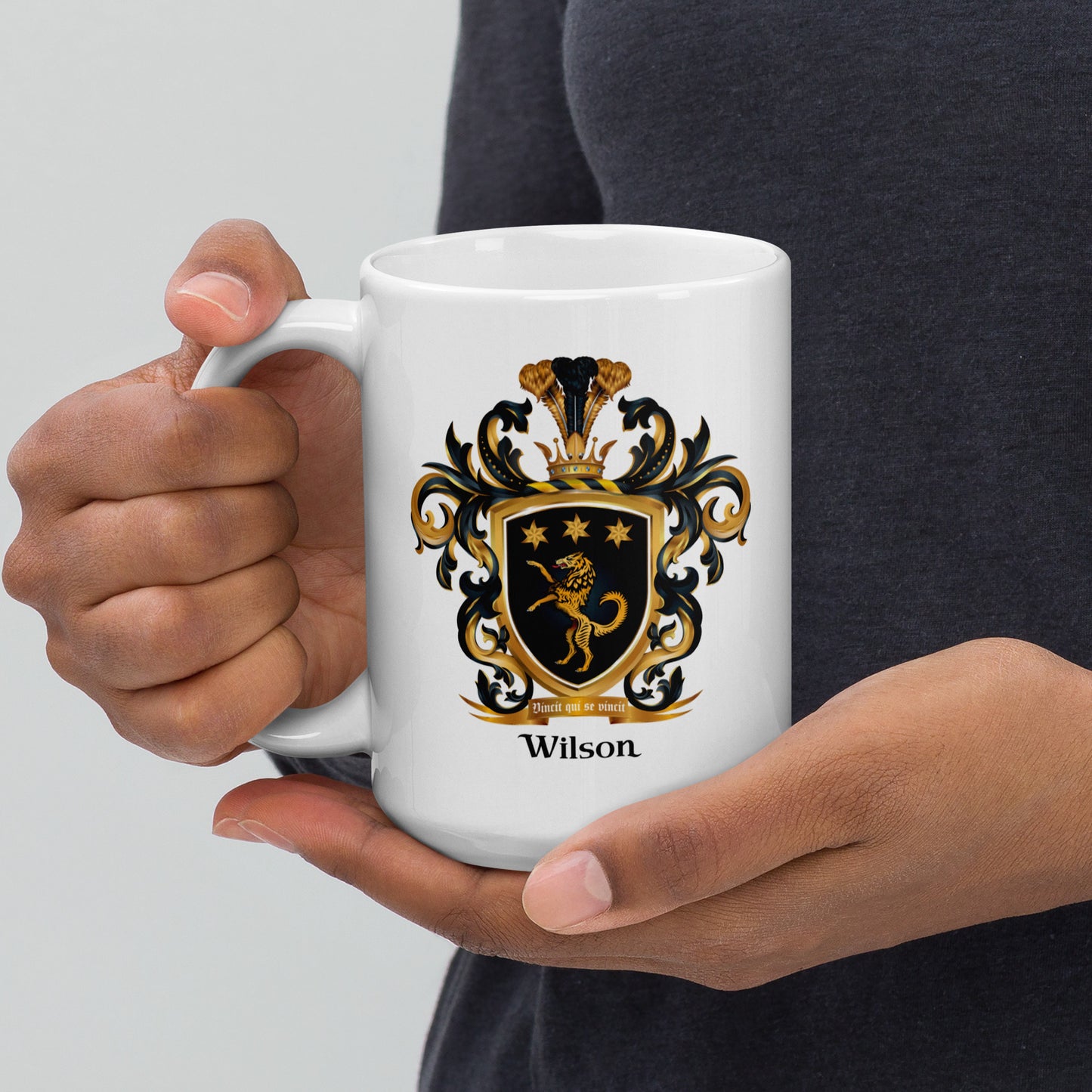 Wilson Family Crest mug - golden wolf-Family Crests Store