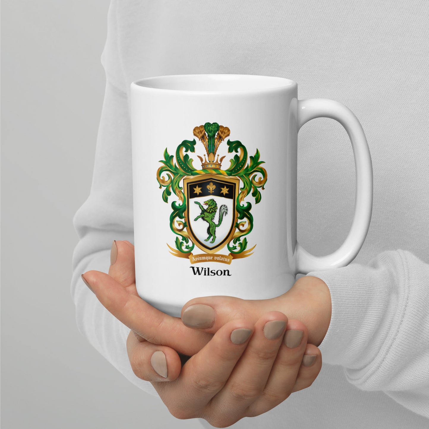 Wilson Family Crest mug - green wolf-Family Crests Store
