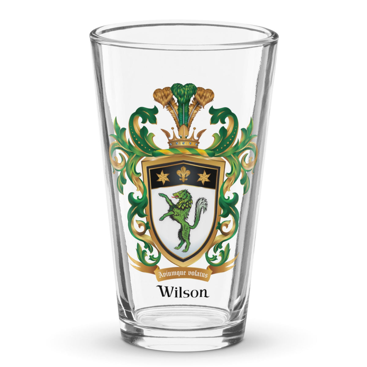 Wilson Family Crest beer glass - green wolf-Family Crests Store